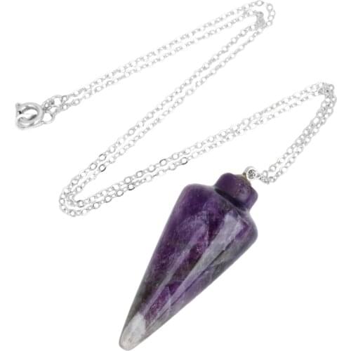 SUNYIK Purple Quartz Gem Stone Healing Dowsing Reiki Chakra Charm Pendant Pendulum With Chain