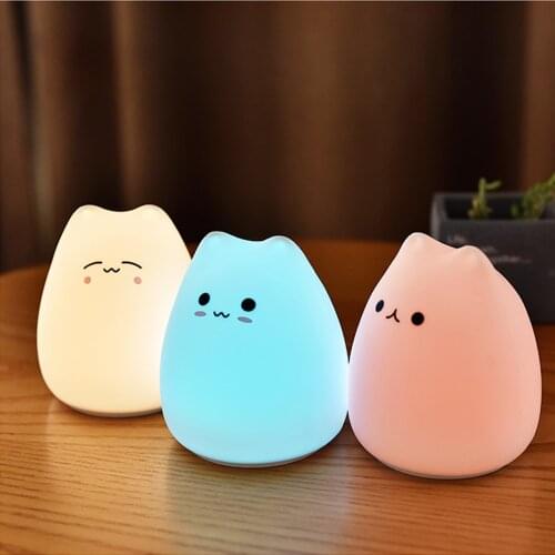 LED Night Lamp Table Lamp By Battery Powered Dream Cute Cat 7 Colourful Silicone Lamps for Bedroom Home Art Deco Bedside Lamp