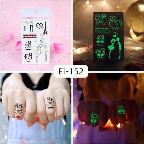 Tattoo Stickers Luminous Kids Girl Temporary Fake Tattoos Glow Paste on Face Arm Leg for Men Body Art Couples Glasses Sticker