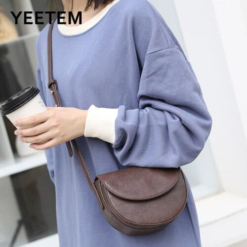 Vintage PU shoulder Bag Solid Color Semicircle Flip Saddle Bag Magnetic Buckle Shoulder Bag Simple PU Leather Crossbody Bag