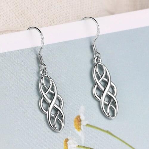 ZHOUYANG Drop Earrings For Women Simple Vintage Chinese Knot Cross Winding Silver Color Allergy Free Gift Fashion Jewelry DZE021