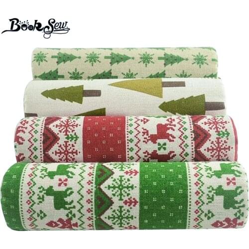 Booksew Christmas Telas Por Metro Cotton Linen Fabric 4PCS 45x45cm Canvas Fabric Tissu Sewing DIY Cushion Curtain Pillow Patches