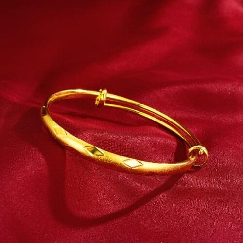 Womens Bracelet for Women Wedding Engagement Jewelry Diamond Pattern Gold 14K Bracelets Push-Pull Adjustable Bangles Female