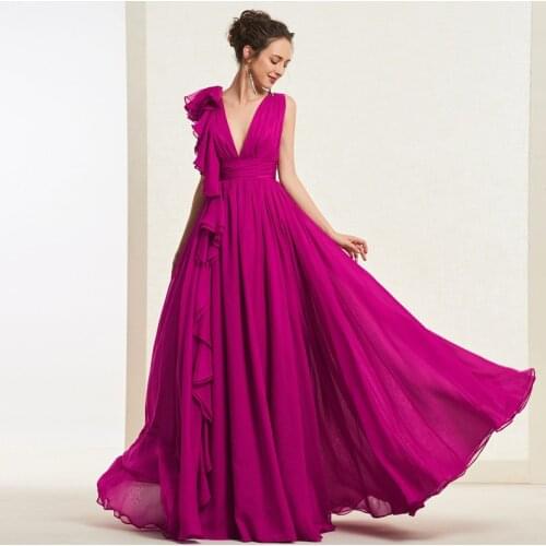 Tanpell V Neck Evening Dress Sleeveless Backless Ruffles Pleats Women Formal Floor-Length A Line Evening Dress
