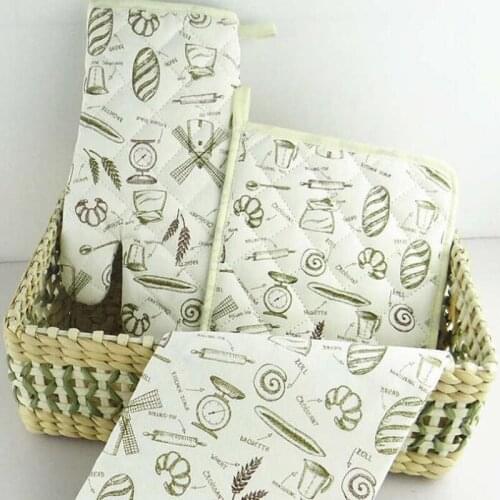 1pack Cotton Oven Mitts Pot Holders Kitchen Heat Resistant Gloves For Cooking Baking BBQ Home Use