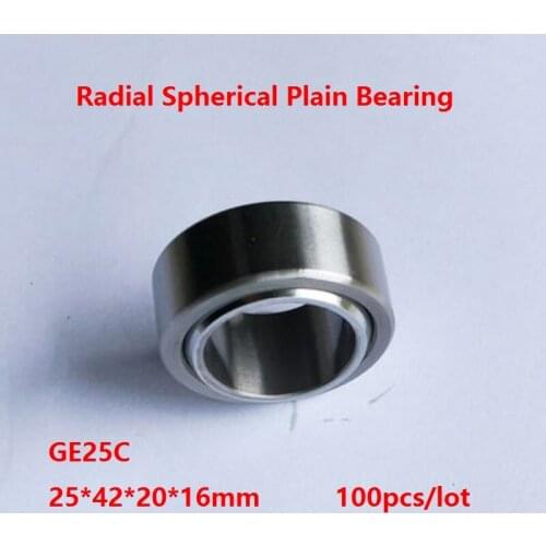 100pcs/lot GE25C GE25UK 25mm 25×42×20×16mm Radial Shaft Spherical Plain Bearing with Self-Lubrication 25*42*20*16mm