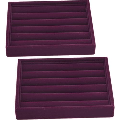 2Pcs Velvet Deluxe Store 5 Slots Jewelry Display Tray Jewel Box Case