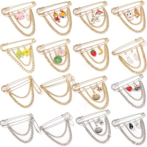 2020 New Jewelry Brooch Buckle Pin Chain Flower Rainbow Animal Pendants Brooches pins Women Safety Pins Girl Bags Hat pin Gifts