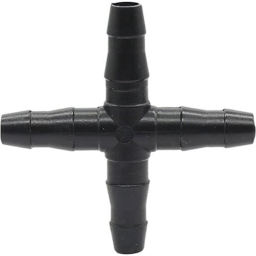 1/4 Inch 4-Way Connector Black Cross Connect 4 / 7mm Hose Suitable for Garden Irrigation Water Quick Coupling 50 Pcs