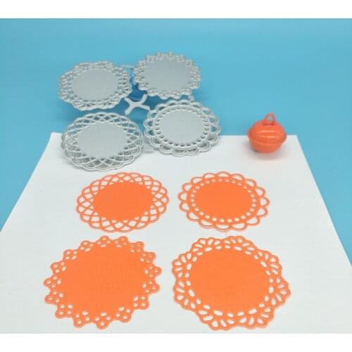 4 round badges with lace, chest label, metal cutting mold for scrapbook photo album decoration DIY handmade art