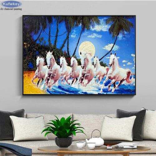 5d diy diamond painting horse picture of rhinestone diamond embroidery sea scenery cross stitch full square round mosaic decor