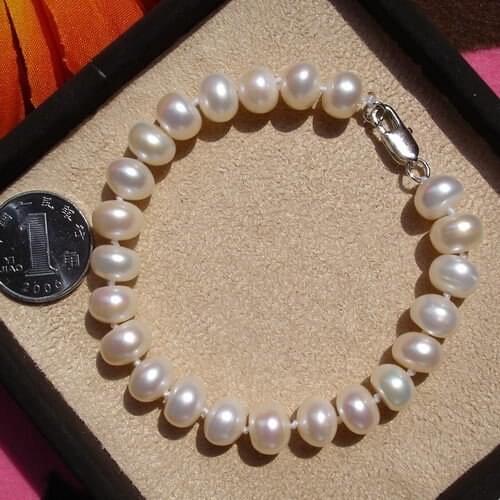 7-8MM Size Exquisite Natural Freshwater Pearl Bracelet Bangle Fashion Jewelry, 30pcs/lot+Free Shipping