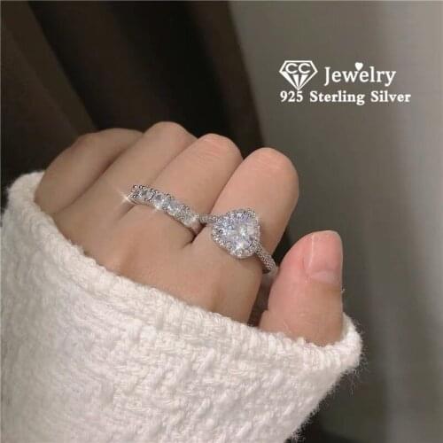 CC Rings For Women 925 Silver Heart Colorful 6mm Cubic Zirconia Romantic Ring Engagement Wedding Bridal Fashion Jewelry CC1578