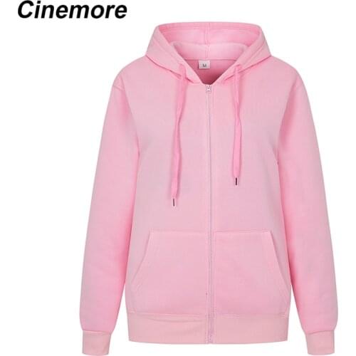 CINEMORE 2021 Spring Womens Sweatshirt Casual Solid Color Zipper Long Sleeve Pockets Tops Pullovers Student Unisex Clothes