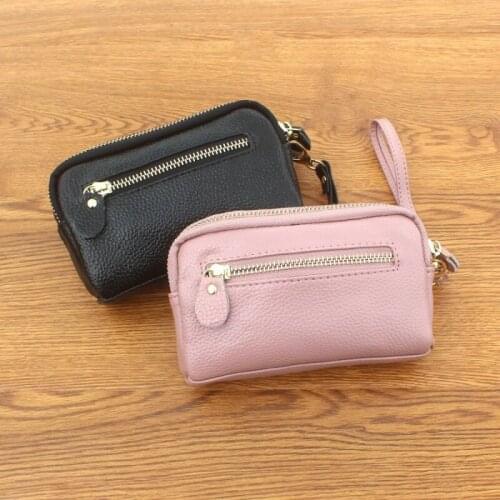 Double Womens Zipper New Purse Casual String Leather Small Wallet Clutch Female 4.7inch Phone Bags Coin Pocket 6 Colors