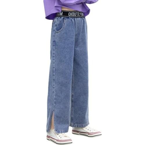 Girls Jeans Childrens New Girls' Jeans Childrens Wide Leg Pants Trendy Baby Pants Loose Korean Flare Jeans 4 5 6 7 -12 Ages