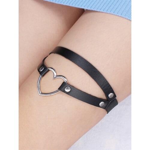 Gothic Women Lace Elasticity Heart Pu Leather Harness Tight Suspender Punk Strap Leg Ring Garter Bondage Belt Female Garter Belt