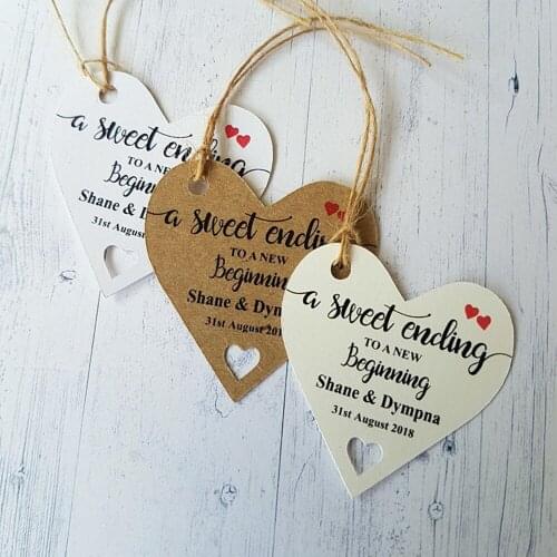 Customized Wedding Engagement gift Tags Personalize bachelor Bridal shower A Sweet Ending To A New Beginning favor tags lables