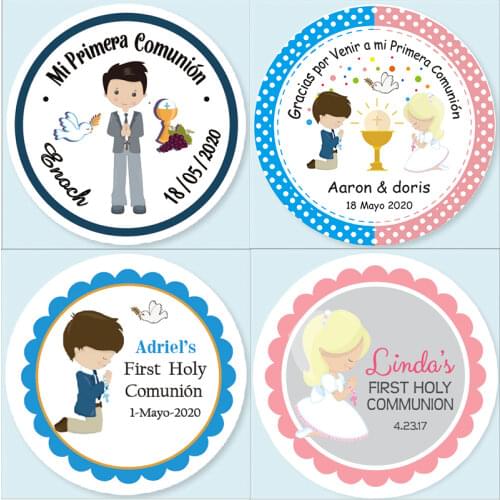 100pcs Custom Personalized, Boy, Girl First Communion Stickers, First Holy Communion Favor Labels Seals, Baptism Christian