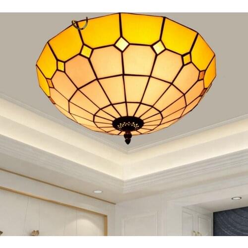 Creative Mediterranean Vintage Tiffany Colored Glass Aisle Corridor Balcony Lobby Bedroom Ceiling Lamp 40cm