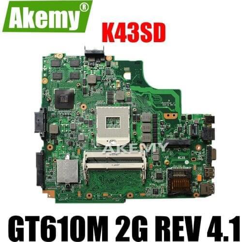 K43SD Motherboard Rev 4.1 GT610M 2GB USB3.0 For Asus K43SD X43S A43SD Laptop motherboard K43SD Mainboard K43SD Motherboard