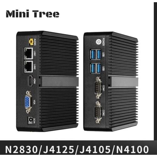 Portable Fanless Mini PC Celeron J4105 J4125 N4100 Quad-Core with Dual LAN 4K HD 2 COM Micro Desktop Computers Windows 10 WIFI