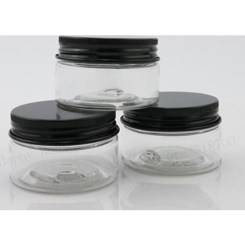 60 X 30g Refillable Empty Transparent PET plastic jars with aluminum black lids 1oz Clear pots cosmetic container