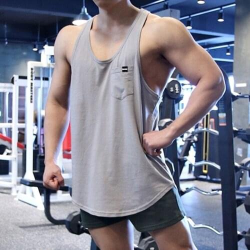 2020 Men Vest Fashion Workout Casual Solid Tank Running Vest Men Top Pocket Undershirt Training Tank Tops Men Gym Clothing