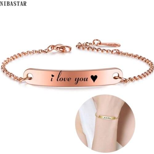 NIBASTAR Customize Women Chain Bracelet Engrave Name ID Personalized Jewelry Stainless Steel Adjustable Bangles For Girl Gift