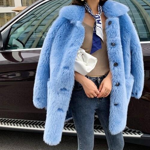 2020 Winter New Fashion Real Fox Sheep Warm Coats Female Genuine Sheepskin Wholeskin Natural Wool Solid Medium Outwear D54
