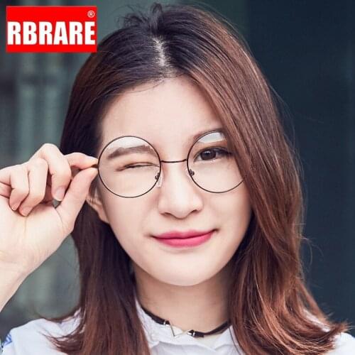 RBRARE Round Frame Glasses Metal Flat Mirror Reading Glasses Frame Retro Men and Women Eyeglasses Circle Glasses Gafas De Marca