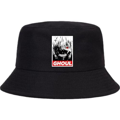 Tokyo Ghoul Ken Kaneki Harajuku Panama Bucket Hat Japan Anime Women Fishing Hats Bob Fisherman Cap Cotton Outdoor Sunscreen Caps