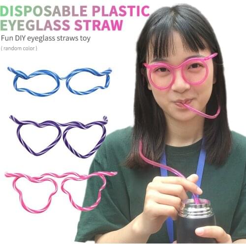Disposable Plastic Childrens Straw Glasses Creative Fun DIY Glasses Modeling Straw Toys Gifts For Kids Practical Jokes Toys