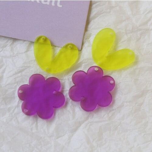 Wholesale 60pcs Kawaii Acrylic Resin Jewelry Flower Leaf Shape Necklace Pendant DIY Fashion Earring Floating Charms Ornaments