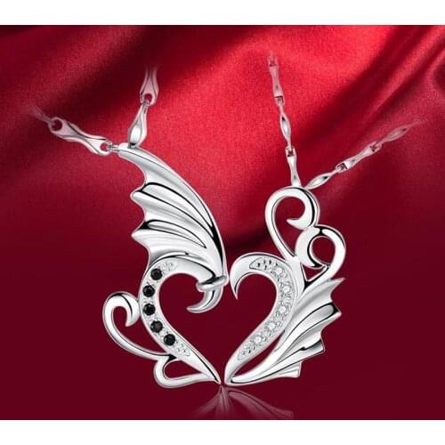 LUKENI Vintage 925 Sterling Silver Necklace Couple Jewelry Charm Crystal Heart Pendant Necklace For Men Accessories Boy Friend