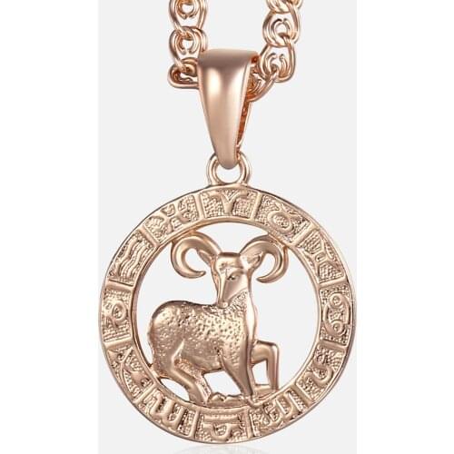 Aries Pendant Necklace For Women 585 Rose Gold 12 Zodiac Constellation Pendant Necklace Fashion Jewelry Gifts For Women GP177
