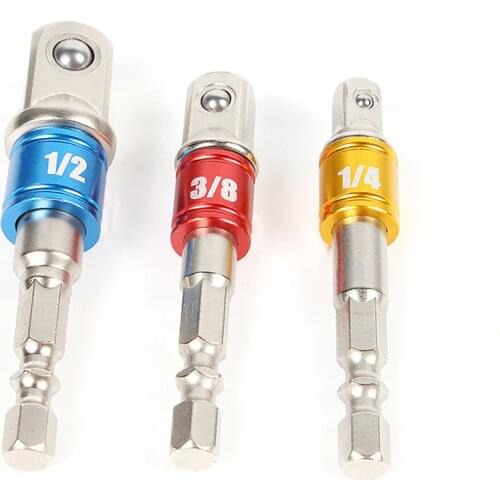 3pcs/set Chrome Vanadium Steel Socket Adapter Hex Shank to Square Extension Drill Bits Bar Hex Bit Set Tools tightly