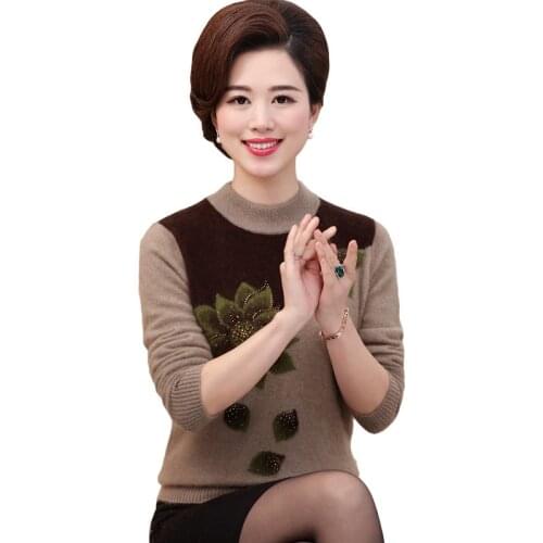 Middle-aged elderly Pullover Sweater Womens Autumn Winter New Loose Large size Female Plus cashmere Thicken knit Sweater T316