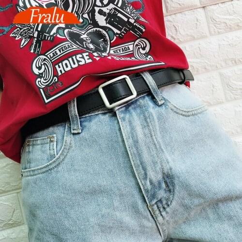 FRALU New female deduction side gold buckle jeans wild belts for women fashion students simple New square Pin Buckles Belt