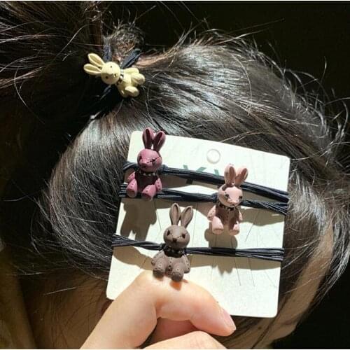 120pcs/lot DIY Simple Multi Resin Leveret Hair Band Little Bear Elasticity Rubber Band Hair Styling Tools Accessories HA1326