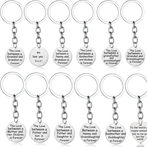 Family Keyrings Dad Grandad Granddaughter Mother Grandfather Godmother Godson Nanny Father Son Mother Round Pendant Keychain Hot