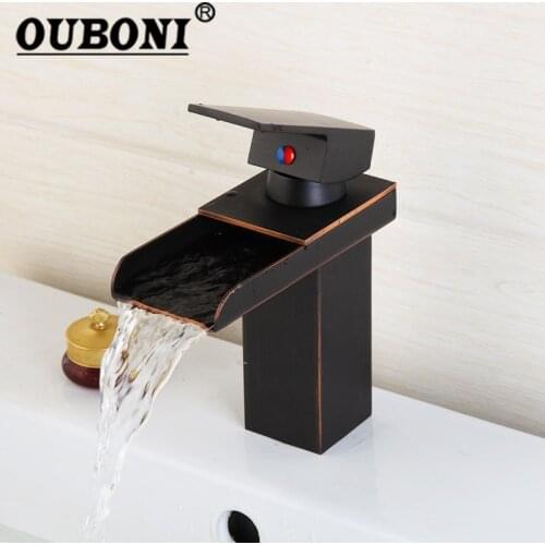 OUBONI ORB Bathroom Faucet Waterfall Spout Basin Mixer CounterTop Tap Bathroom Basin Sink Faucet Single Handle