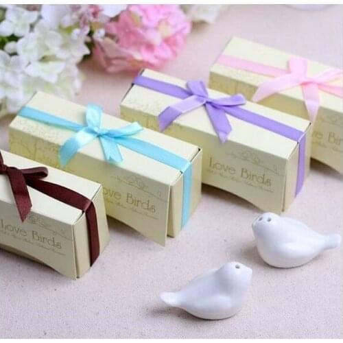 Wedding favor gift-- Ceramic Love Birds Salt and Pepper Shaker party souvenir 7 Kind of ribbon can choose 300pieces=150sets