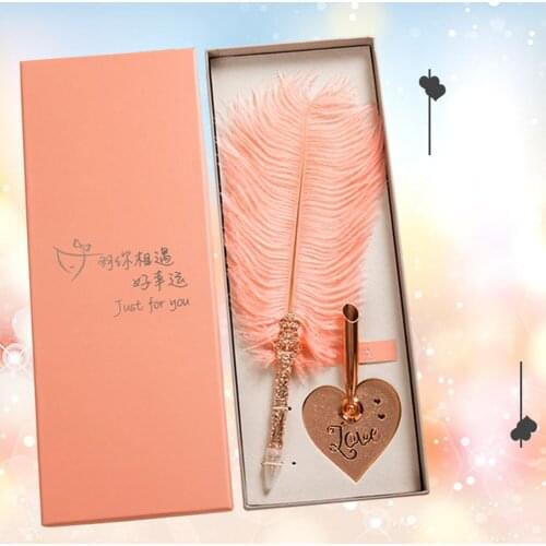 Vintage Student Wedding Supplies Calligraphy Feather Dip Pen+ Heart Shaped Pen Holder Kit Students Stationery Gifts Box Dropship