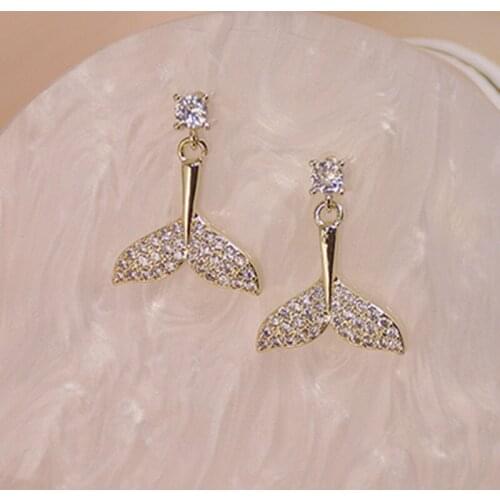 Xinbada Fashion Jewelry S925 Silver Zircon Exquisite Micro-inlaid Fishtail Stud Earrings 14k Real Gold Plated Earring