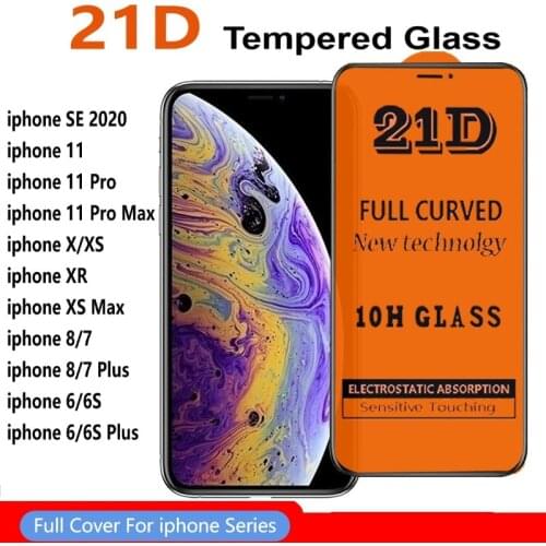 10pcs/lot 21D Tempered Glass For iPhone 12 11 Pro Max XS XR X 8 7 6S Plus SE2 Full Coverage Cover Curved Screen Protector On i12