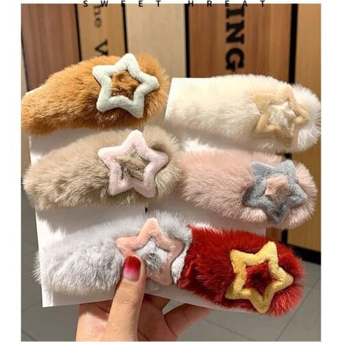 Women Girls Faux Fur Cute Soft Plush Star Hairpins Sweet Hair Ornament Headband Barrettes Hair Clips Fashion Hair Accessories