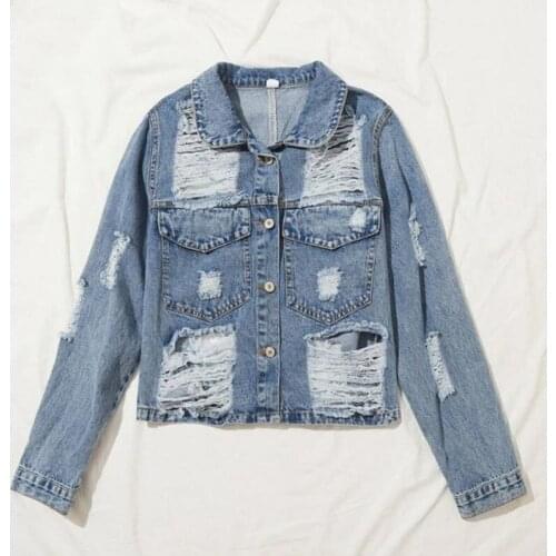 2020 New Autumn Winter Womens European And American Womens Denim Jacket Fashion Doll Collar Casual Long-Sleeve Denim Jacket