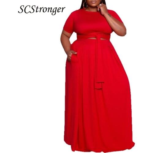 SCSTRONGER Summer Ladies Plus Size Slim Solid Color Polyester New Fashion Big Swing Skirt Temperament Commuter Robe Longue