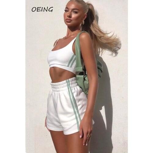 2021 Womens Sweat Suits Summer Stripe Tracksuit Two Piece Sets Biker Shorts and Tank Tops Jogging Sets